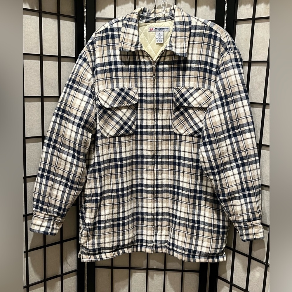 VINTAGE ANCHOR BLUE BRAND,, PLAID FLANNEL QUILTED LINING BARN JACKET SIZE S